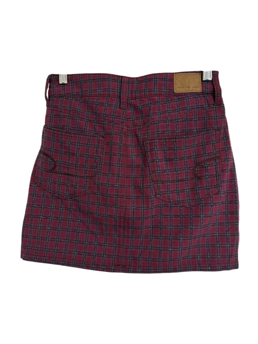 American Eagle Outfitters Hi-Rise Mini Skirt Plaid Maroon Black SZ 00 Preppy - Picture 3 of 12